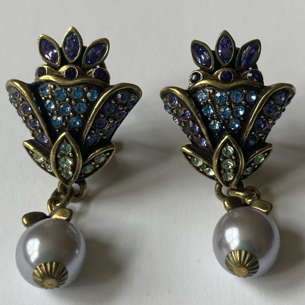 HEIDI DAUS Blue, Green & Purple Crystal & Dangling Faux Pearl, Flower Earrings